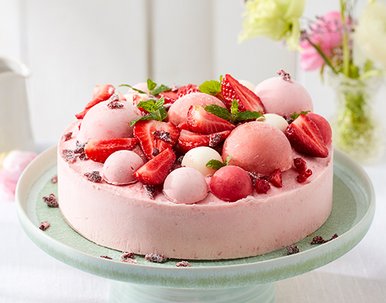 Gefrosteter Erdbeer-Rhabarber-Cheesecake